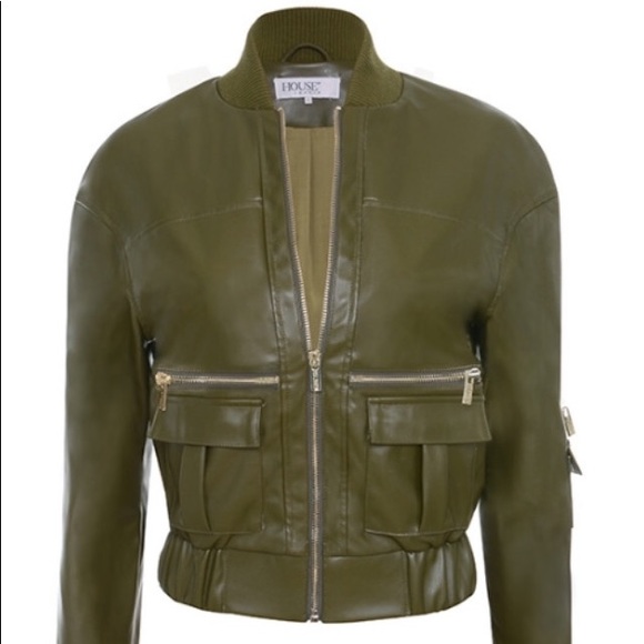 NEW House Of CB Olive Vegan Leather Jacket - Picture 4 of 8